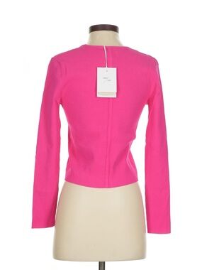 Ribbed Long Sleeve Crewneck Top in Hot Pink
